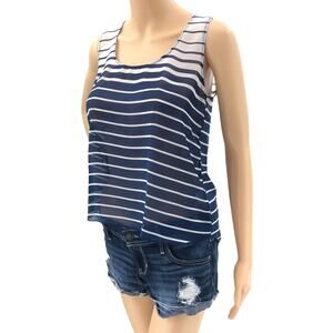 Poetry SMALL American Y2K Blue Striped Ombre Sheer Sleeveless Tank Top USA